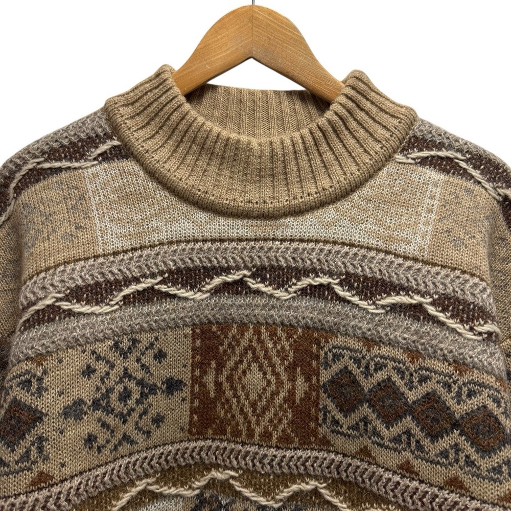 Bogner Women's Size 12 Brown 3D Geometric Wool Mohair Knit "Coogi Style" Sweater